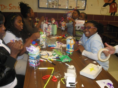 students celebrating.